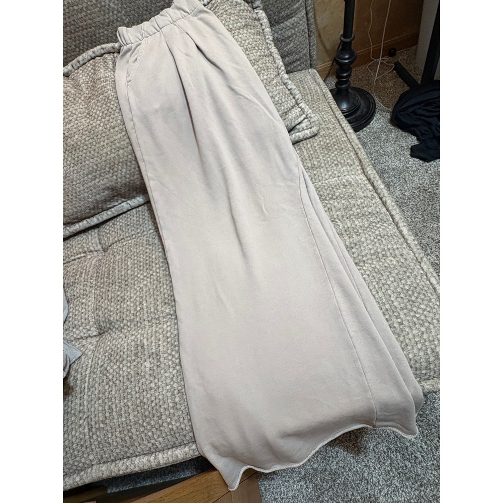 Aerie Always And Forever Fleece Wide Leg Pants Tan Beige Size L Long